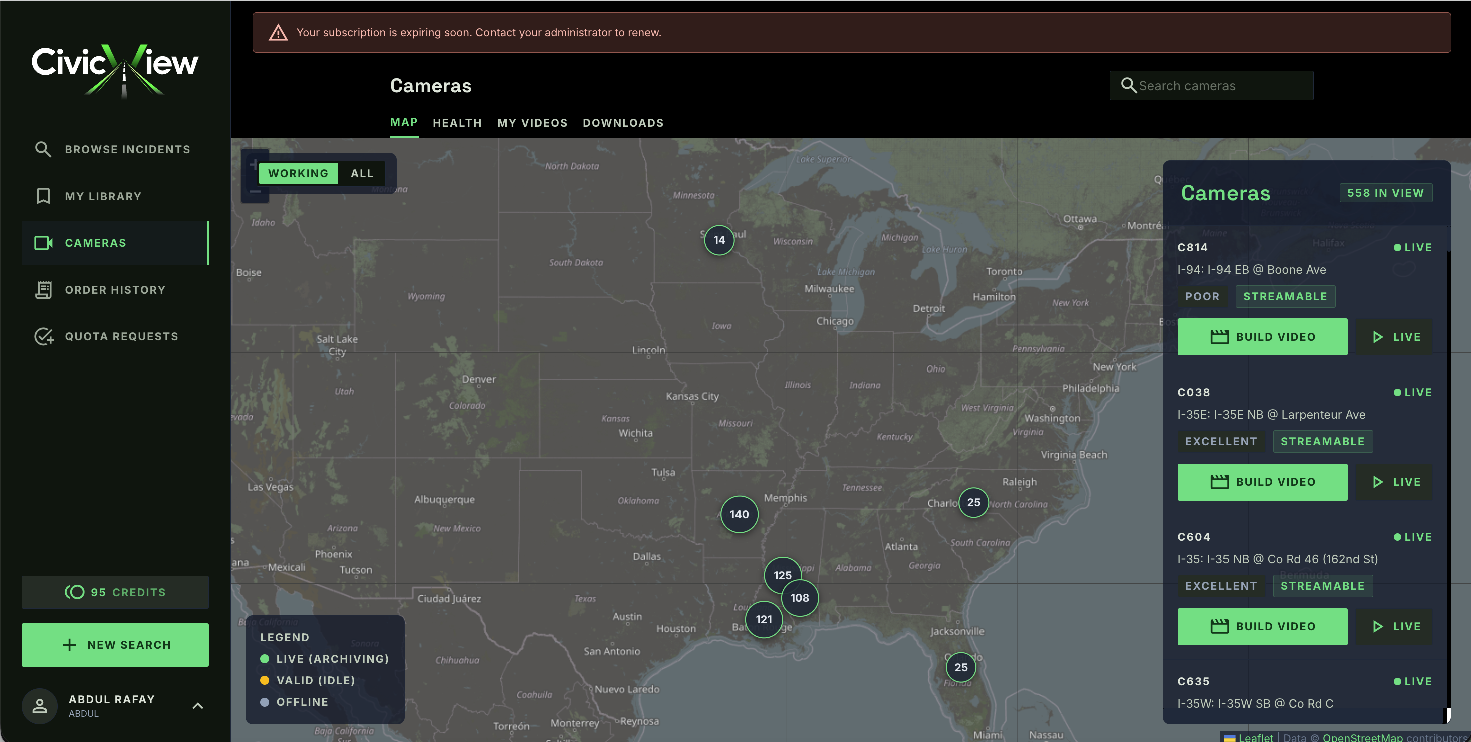 Searchable by camera location, coordinates, date, time